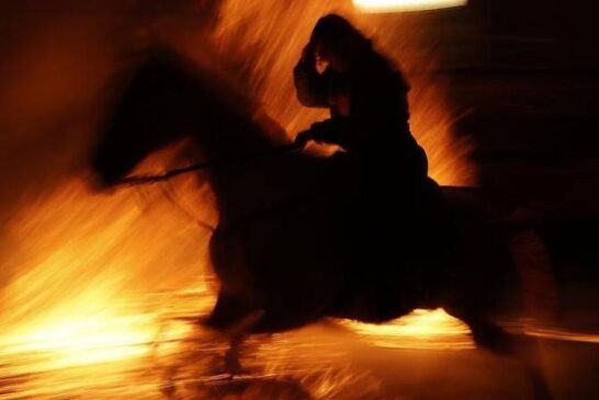 عبور اسب‌ها از میان آتش و دود + تصویر